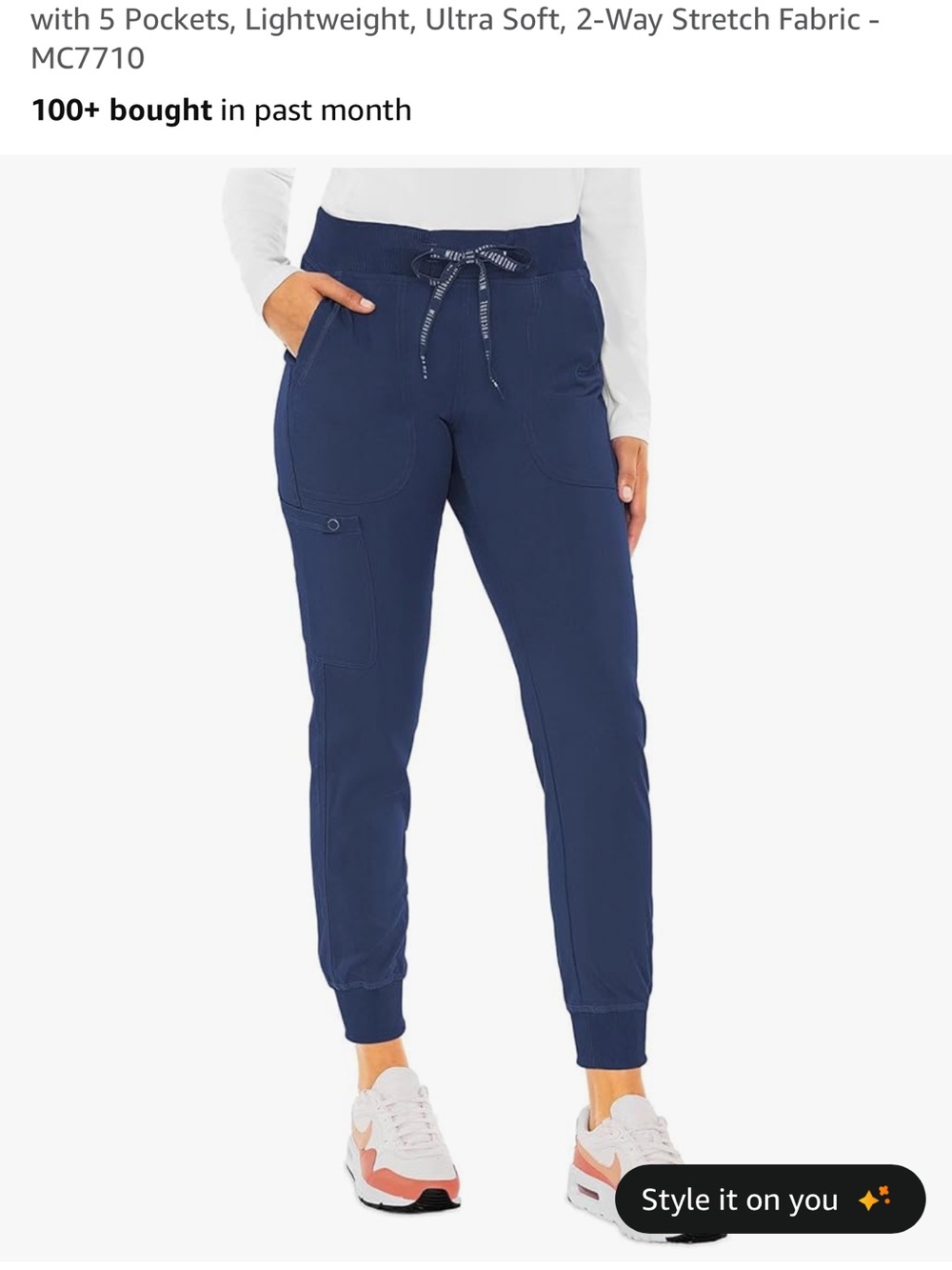 Med Couture-Navy Drawstring Jogger Pants for Women - Comfortable Stretch